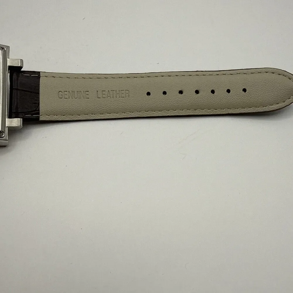 Puredial Square Legacy 1860s Style Mens Stainless Steel Watch Brown Leather Band